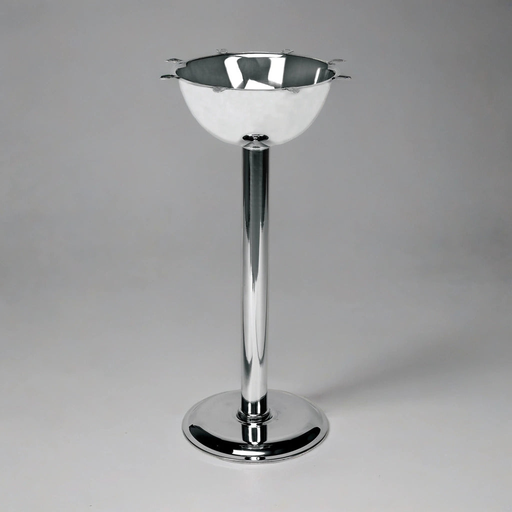 Metal standing ashtray by Stinky Cigar in a plain photo studio.