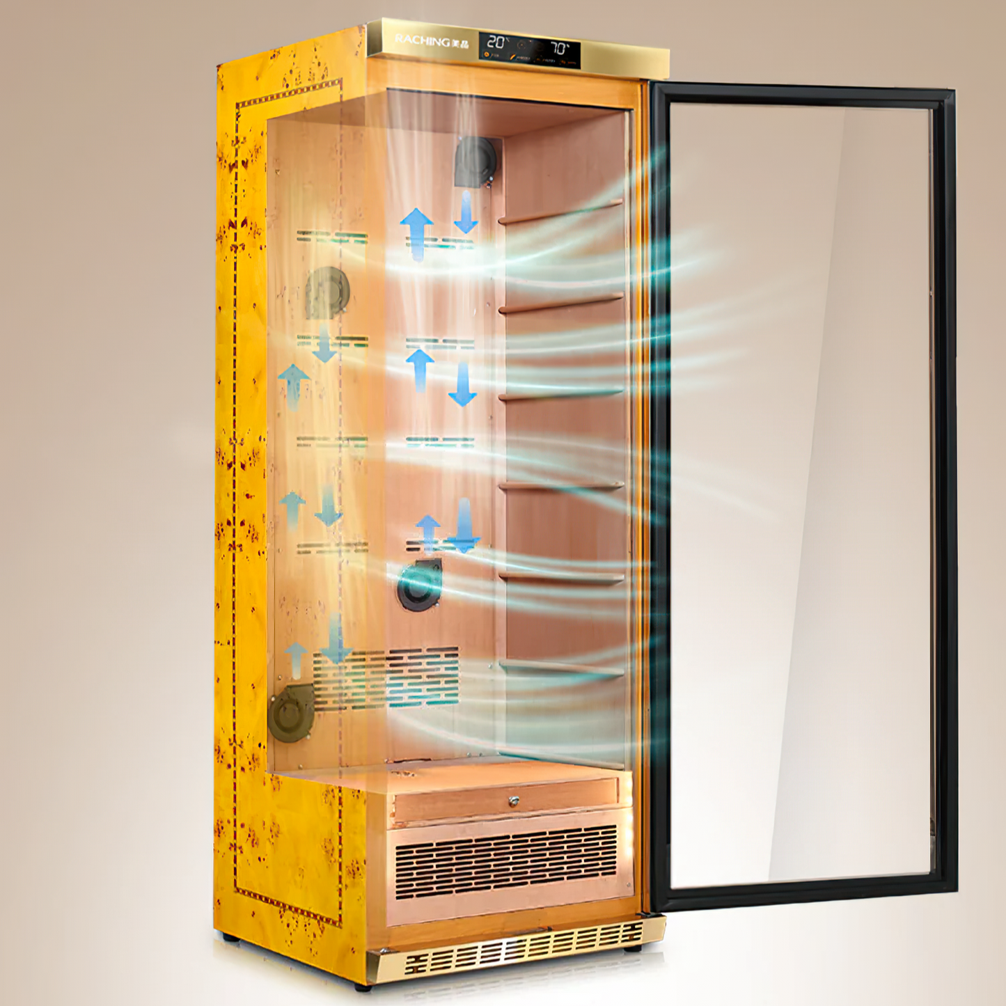 Raching MON5800A Gold Burl 3000-Cigar Climate Control Humidor