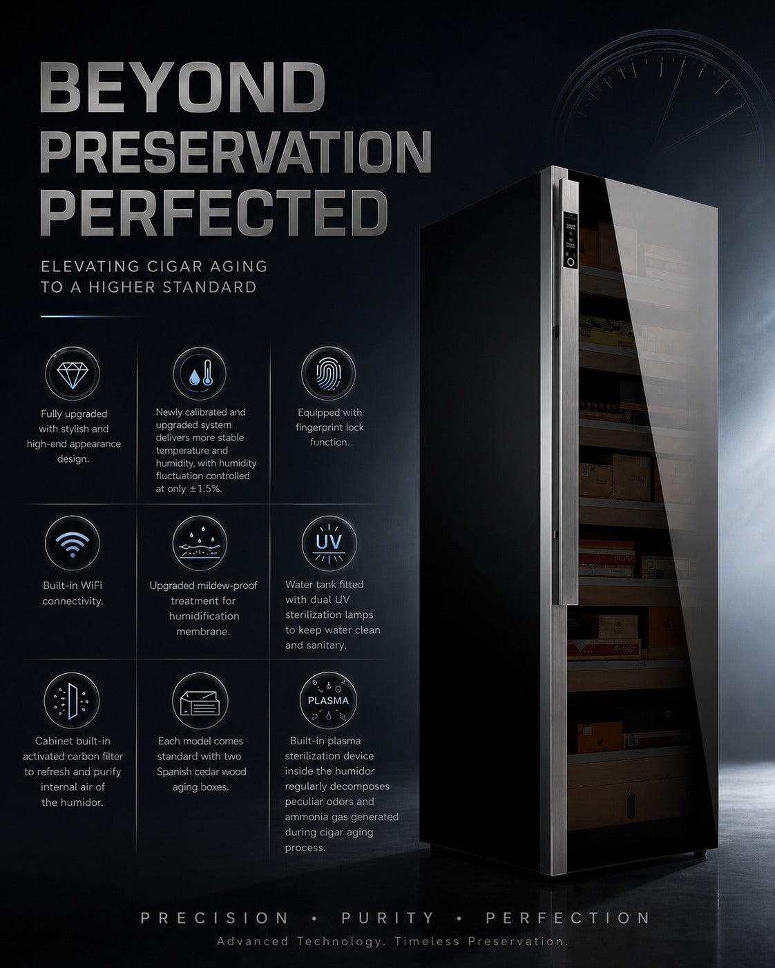 Raching DM58 Dark Matter Smart Electric Cigar Humidor (2000 Count)