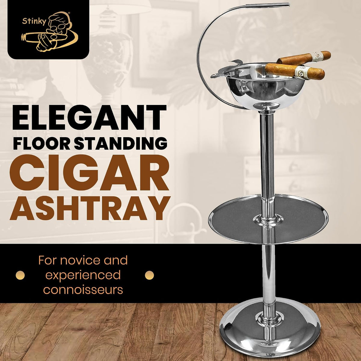 Stinky Cigar Floor Standing Ashtray with Accessory Tray