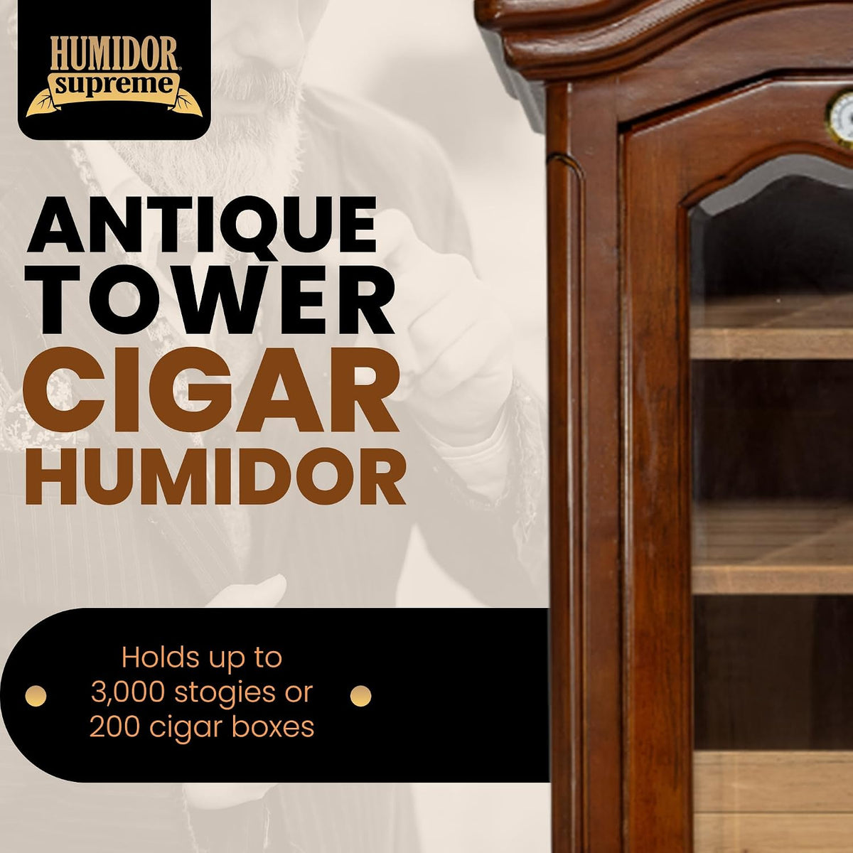 Humidor Supreme Antique Mahogany Tower Kit (2000+ Cigars)