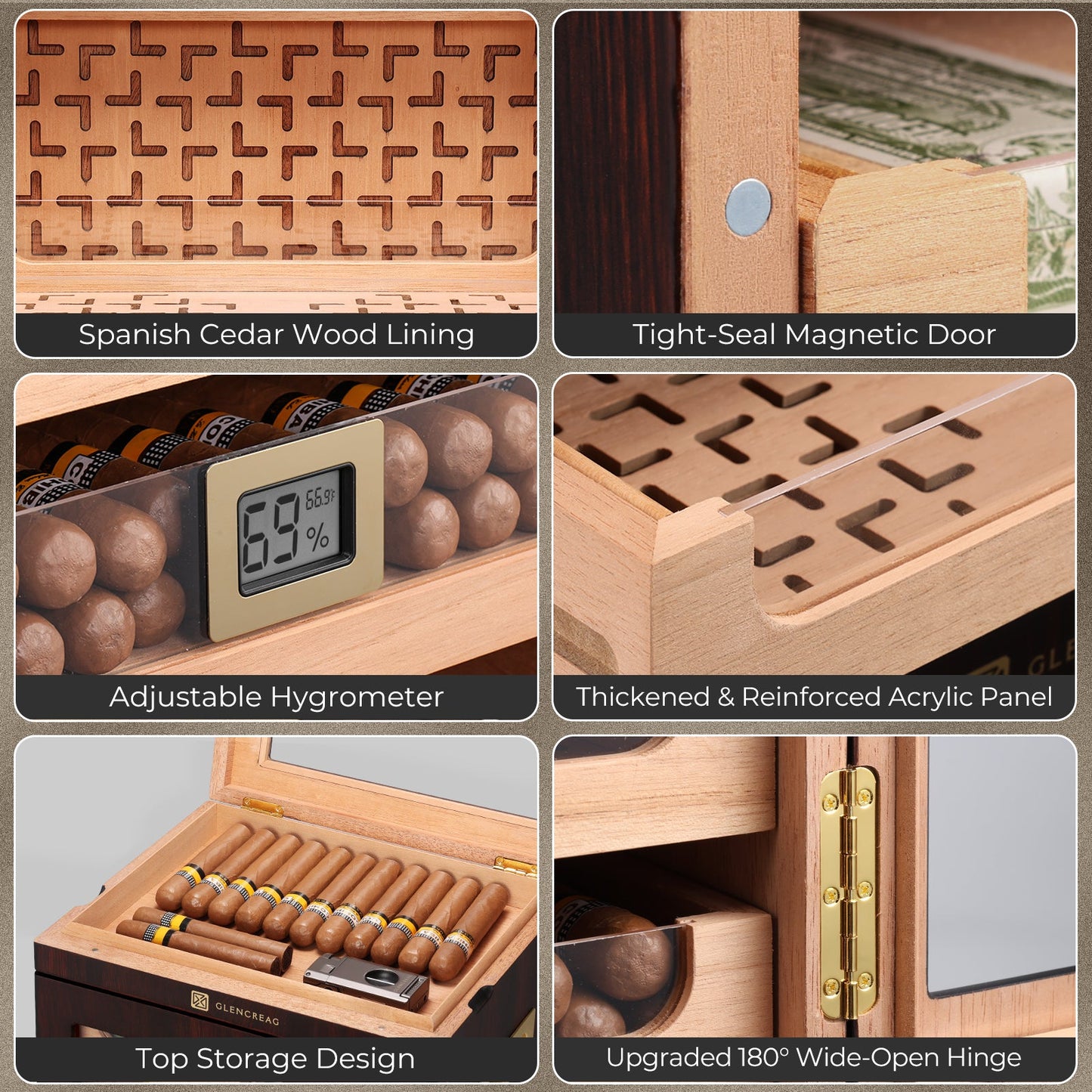 Glencreag M26FM-T Humidor Cabinet with Top Storage (250 Cigars)