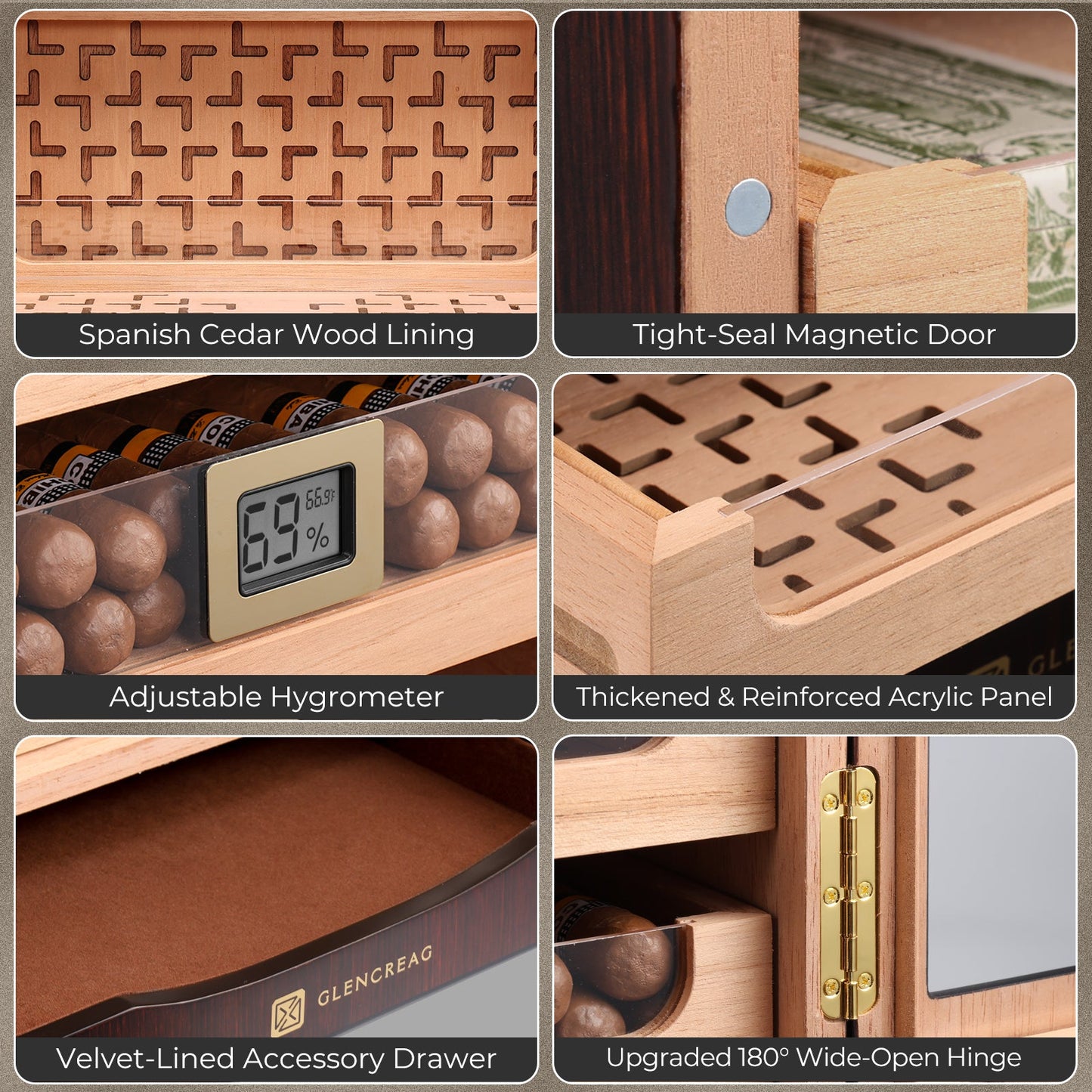Glencreag M26FM-B Classic Cigar Humidor Cabinet - 250 Capacity