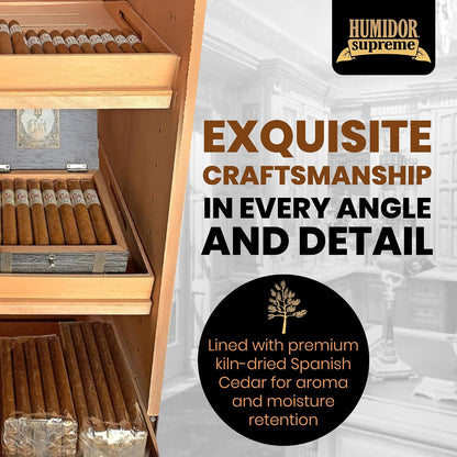 Humidor Supreme Oak Cigar Cabinet Tower Kit with Drawers (2,000+ Cigars)