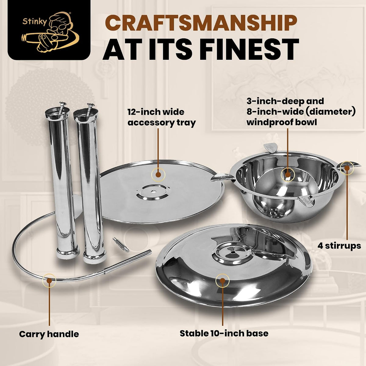 Stinky Cigar Floor Standing Ashtray with Accessory Tray