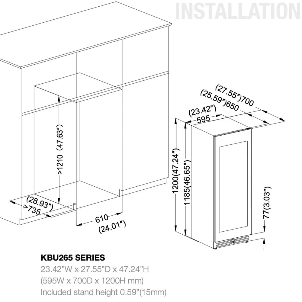 KingsBottle 99-Bottle Built-In Wine Cooler Single Zone