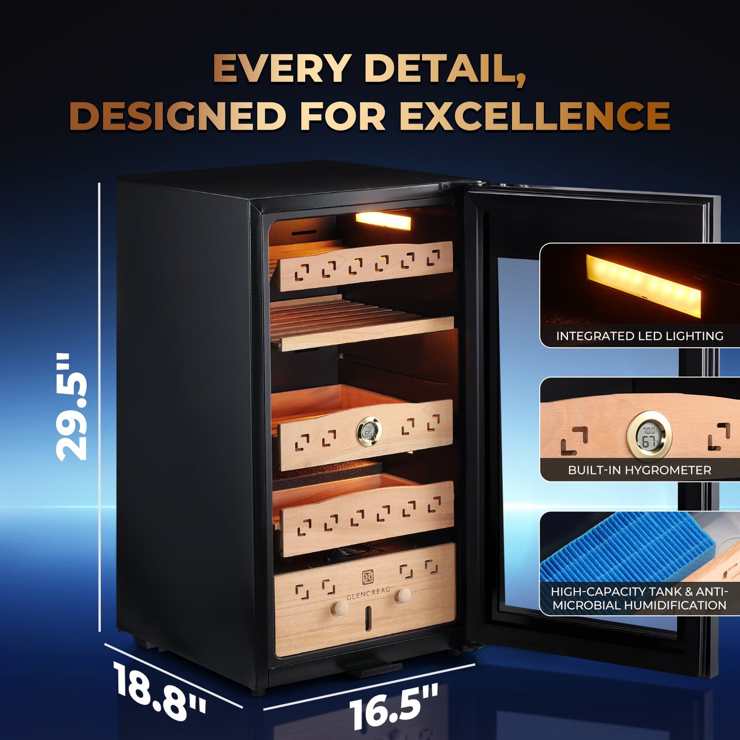 Glencreag CM80D Climate Controlled Electric Humidor Cabinet (900 Cigars)