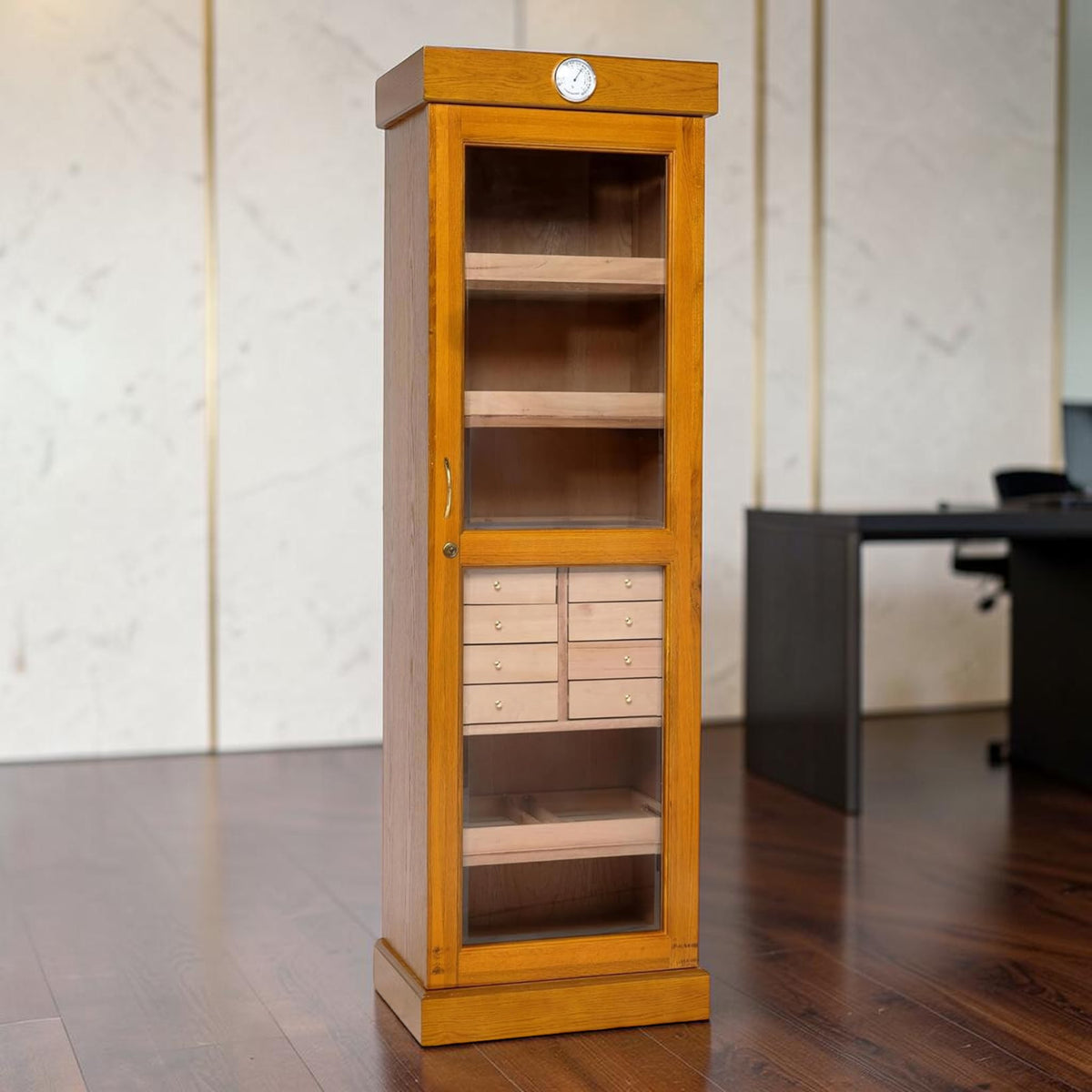 Humidor Supreme Oak Cigar Cabinet Tower Kit with Drawers (2,000+ Cigars)