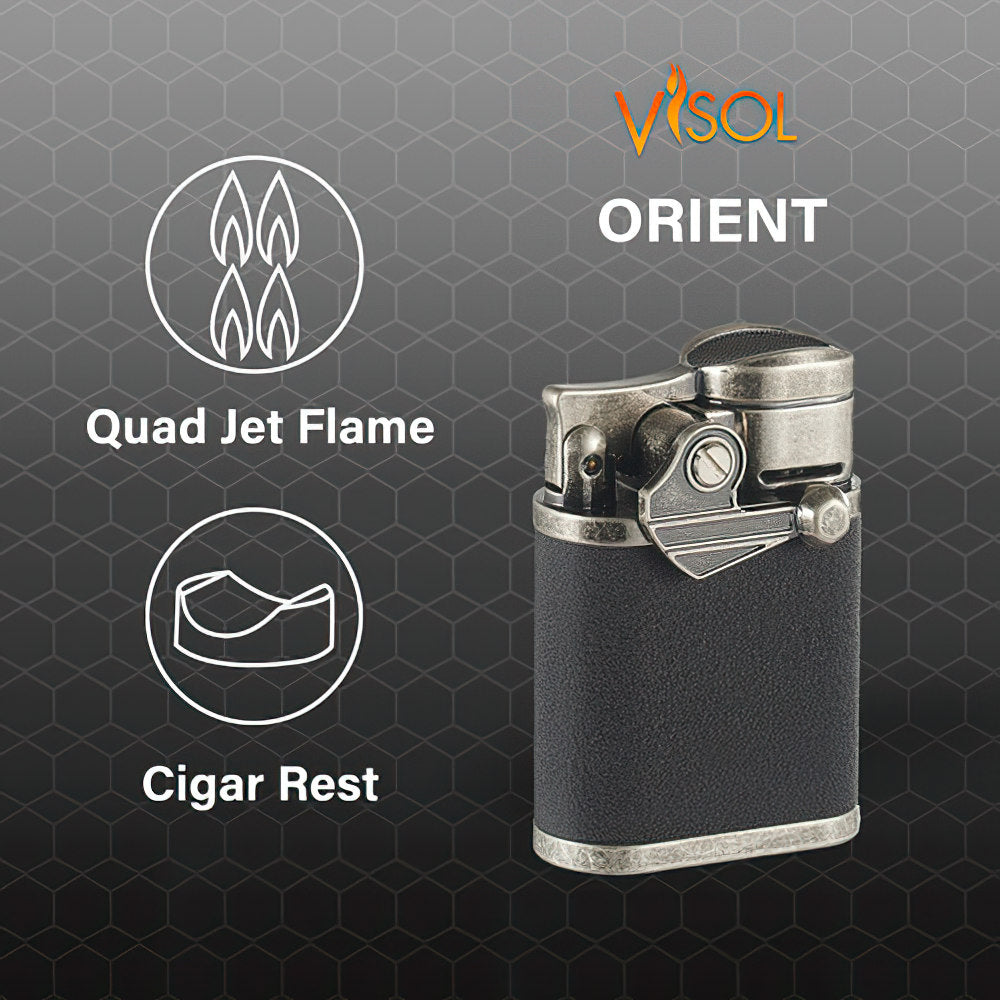 The Visol Orient Gunmetal and Black Crackle Quad Torch Cigar Lighter
