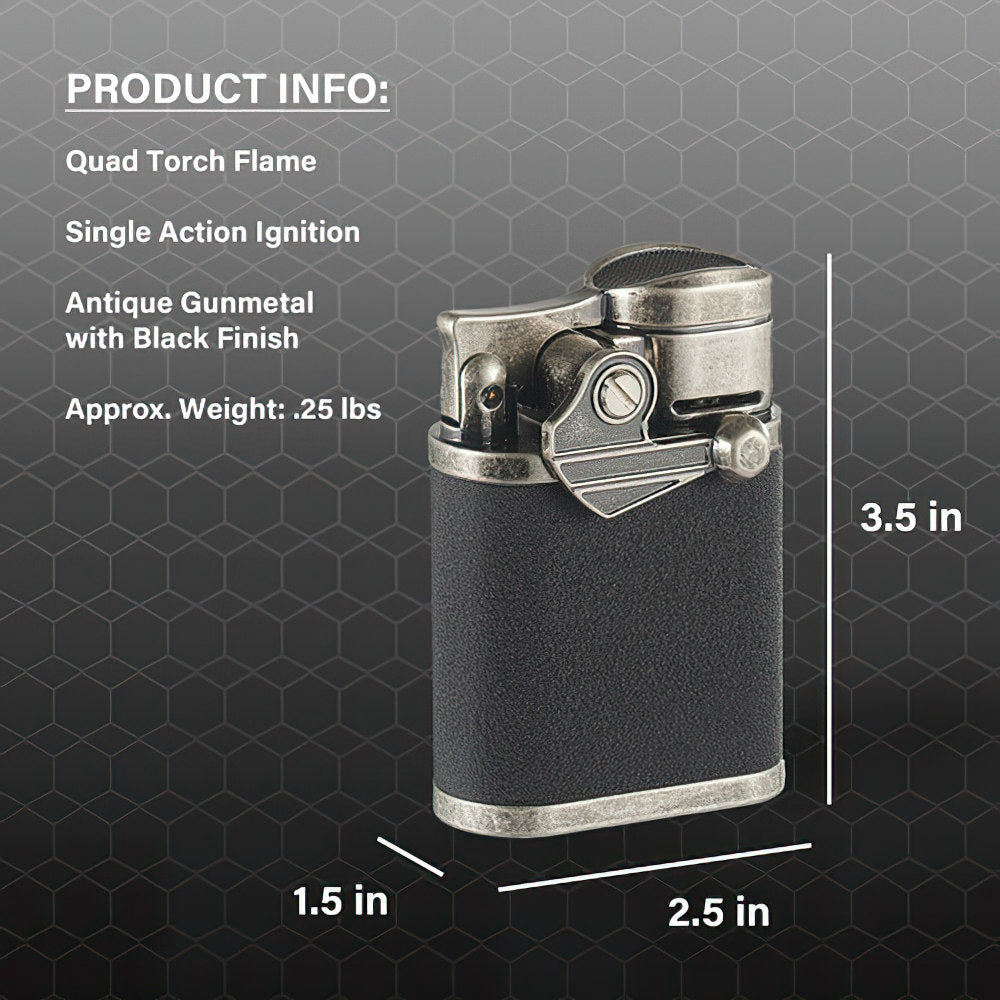 The Visol Orient Gunmetal and Black Crackle Quad Torch Cigar Lighter