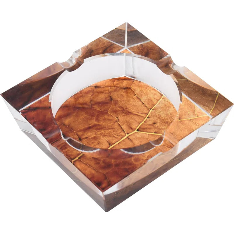 K9 Crystal Square Cigar Ashtray Tobacco Leaf Print