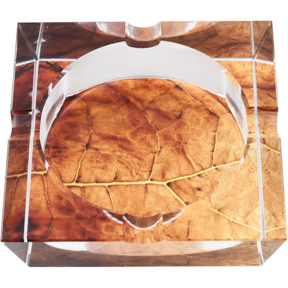 K9 Crystal Square Cigar Ashtray Tobacco Leaf Print