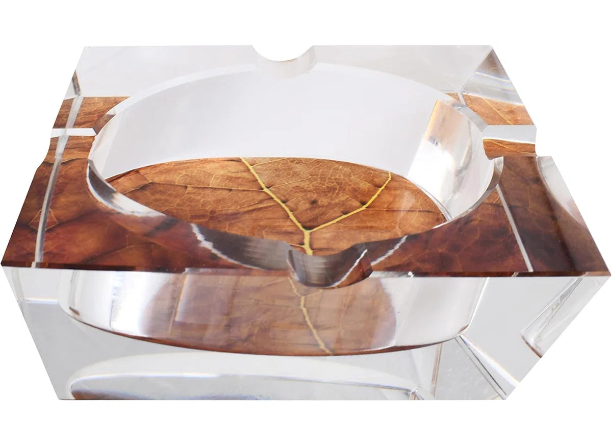 K9 Crystal Square Cigar Ashtray Tobacco Leaf Print