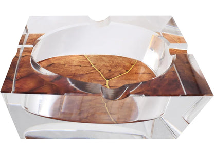 K9 Crystal Square Cigar Ashtray Tobacco Leaf Print
