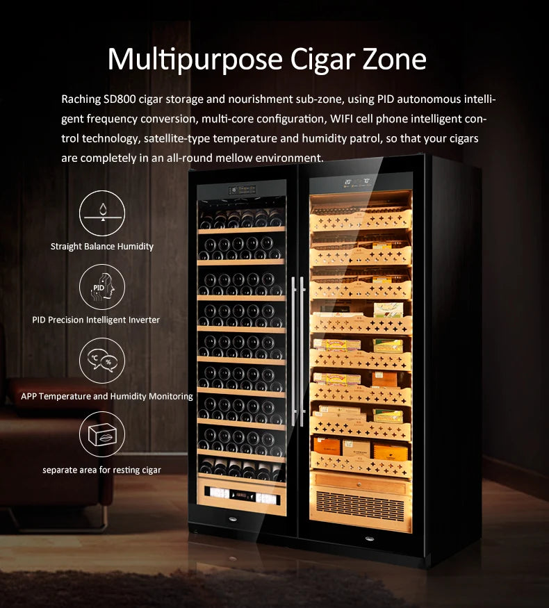 Raching SD800 Smart Dual-Zone Cabinet (Cigar Humidor & Wine Cooler Options)