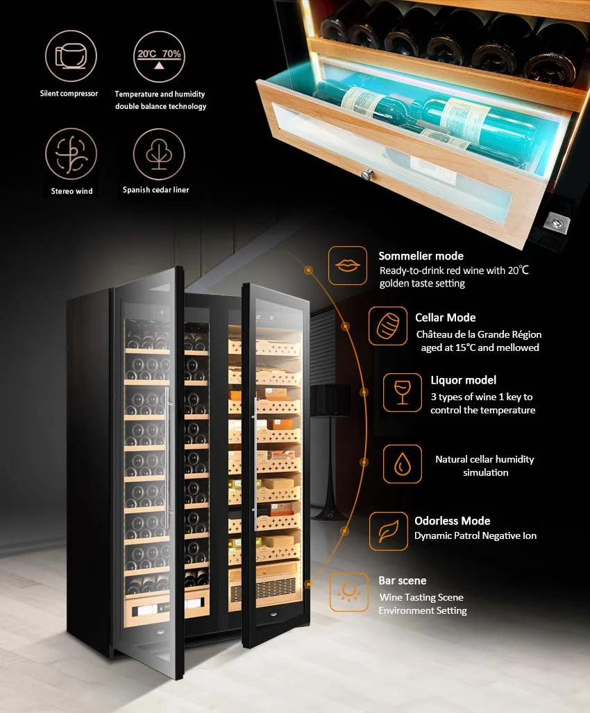 Raching SD800 Smart Dual-Zone Cabinet (Cigar Humidor & Wine Cooler Options)