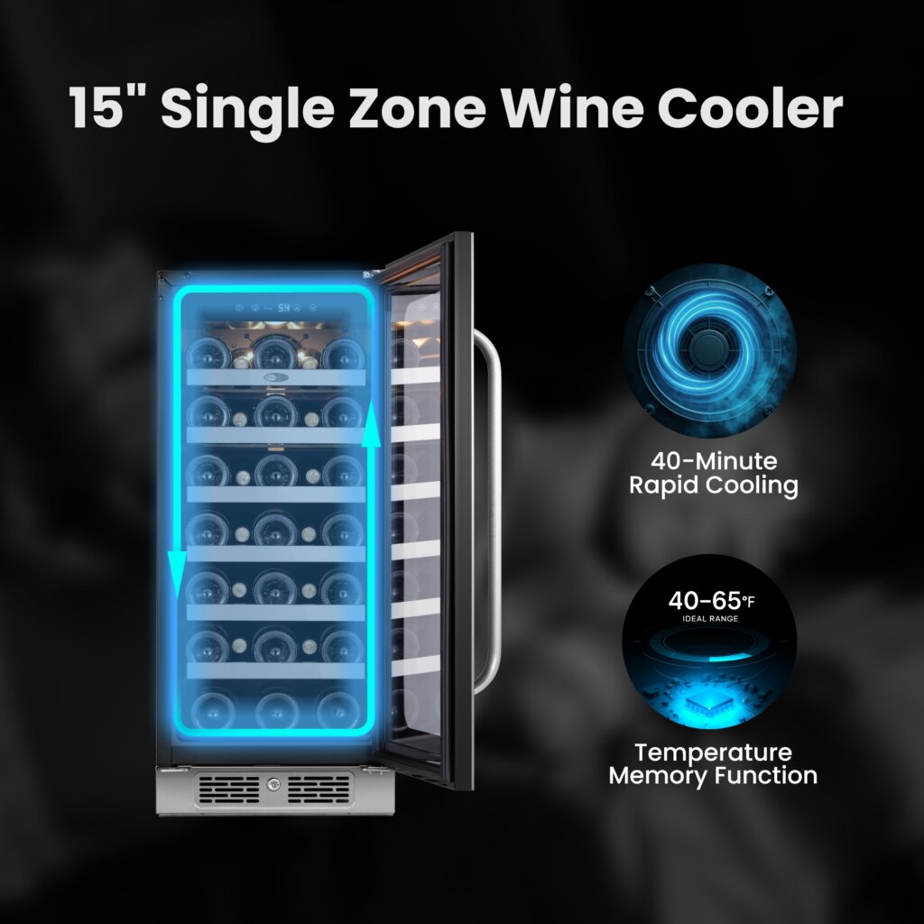 Whynter 33-Bottle Built-In Wine Cooler Single Zone