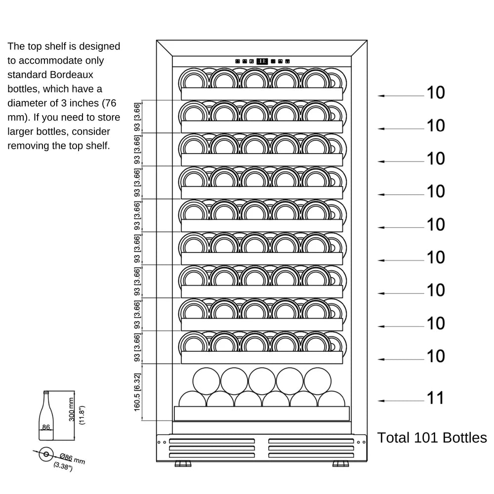 KingsBottle 99-Bottle Built-In Wine Cooler Single Zone