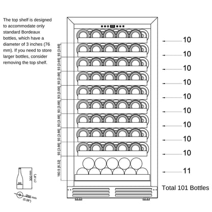 KingsBottle 99-Bottle Built-In Wine Cooler Single Zone