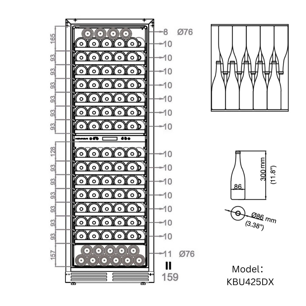 KingsBottle 159-Bottle Upright Built-In Wine Cooler Dual Zone