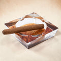 K9 Crystal Square Cigar Ashtray Tobacco Leaf Print