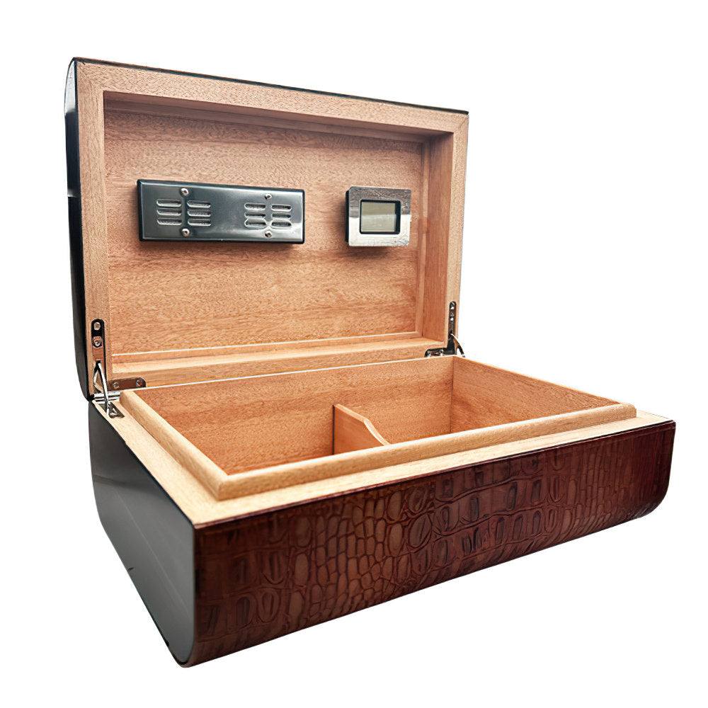 Visol Brown Crocodile Leather Desktop Humidor