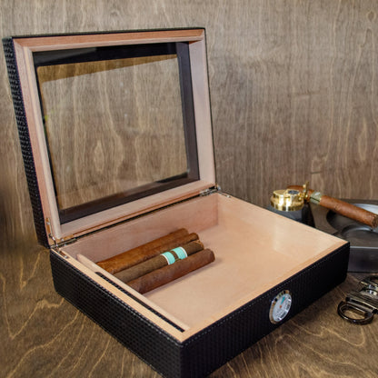 Visol Marvel Diamond Pattern Black Leather Desktop Humidor
