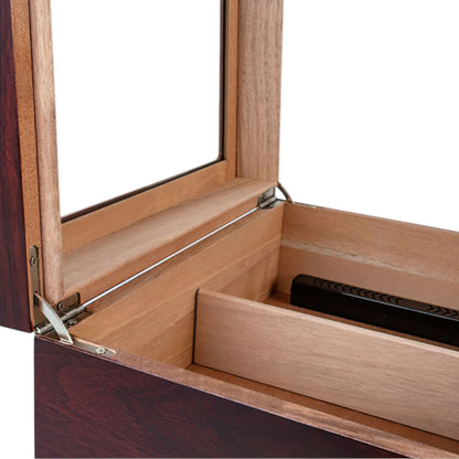 The Chalet 50-Cigar Cherry Glasstop Humidor with Accessory Drawers