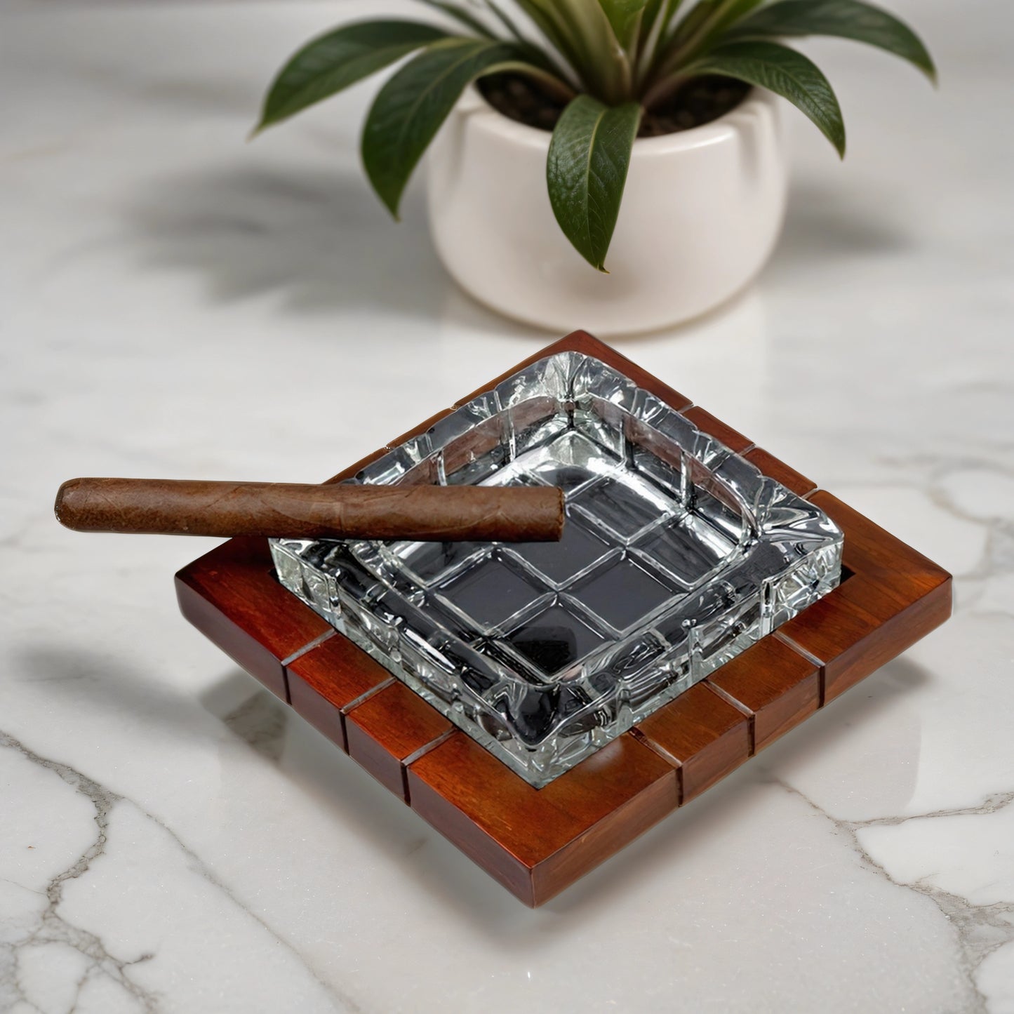 Cross-Hatched Crystal Ashtray