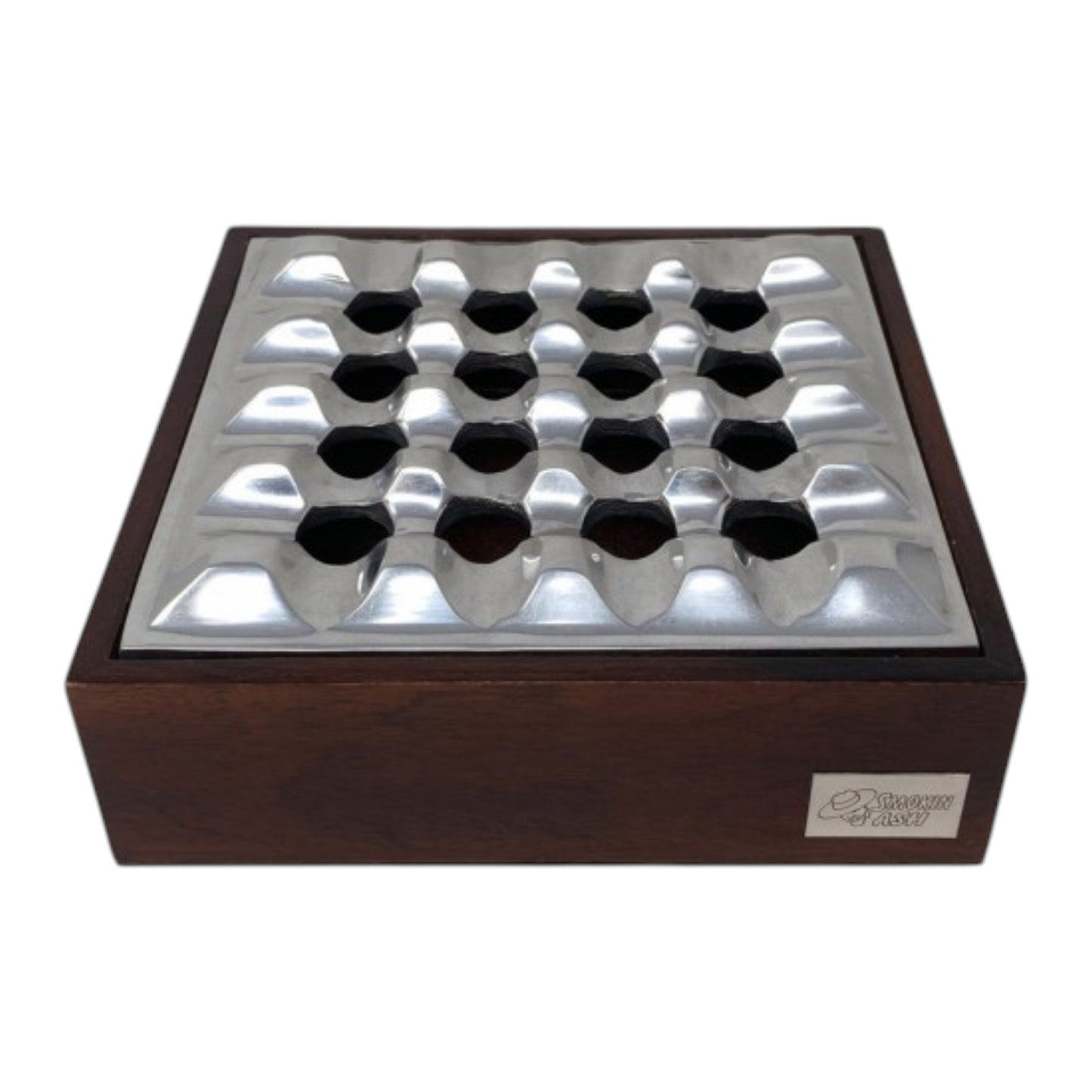 Smokin' Ash Rockford Grid Cigar Ashtray - Aluminum & Mango Wood