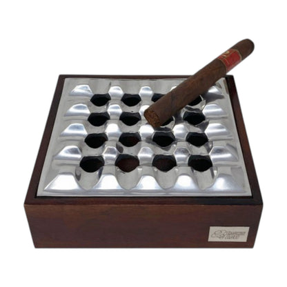 Smokin' Ash Rockford Grid Cigar Ashtray - Aluminum & Mango Wood
