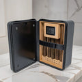 The Manhattan XL Black Crocodile 10-20 Cigar Travel Humidor Gift Set