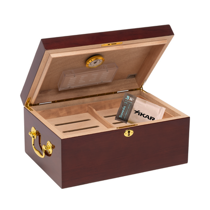 tobacco leaf humidor Zino Acrylic Holds up to 150 Cigars * Unique Tobacco Leaf Inlay Design Laid Across Light Mappa Wood * Dome Style Lid * High Lacquer Finish * Removable Tray w/ Adjustable Divider * Fully Lined with Spanish Cedar * Exceptional Construction * Removable Cedar Tray with Divider * Adjustable Cedar Divider in Lower Section * Embedded Brass Side Handles * Brass Lock Humidor Supreme Deauville | 95-Cigar