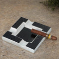 Visol Renner Black and White Ceramic Gold-Trim 4-Cigar Ashtray