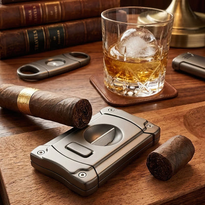 Visol Ferris Gunmetal V-Cut Cigar Cutter with Built-In Punch