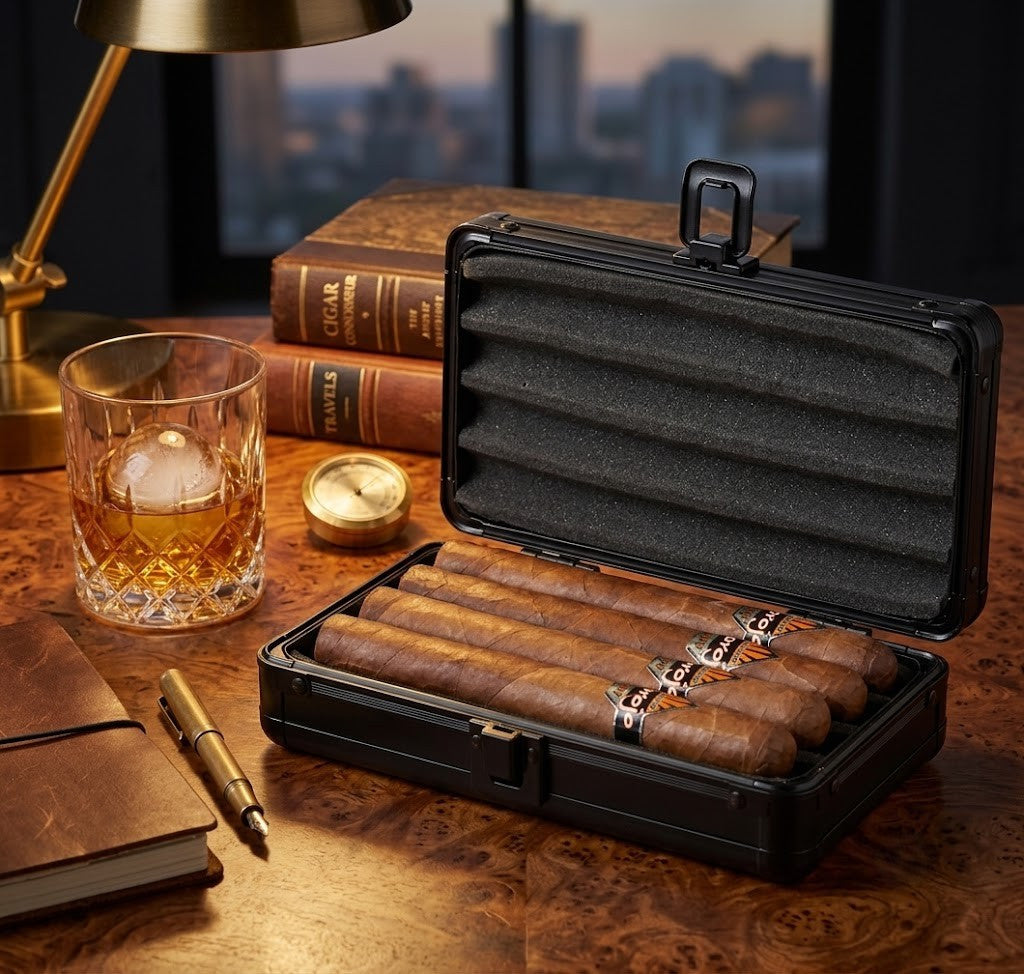 Visol Setke Black Matte Travel Cigar Case (Holds 4 Cigars)