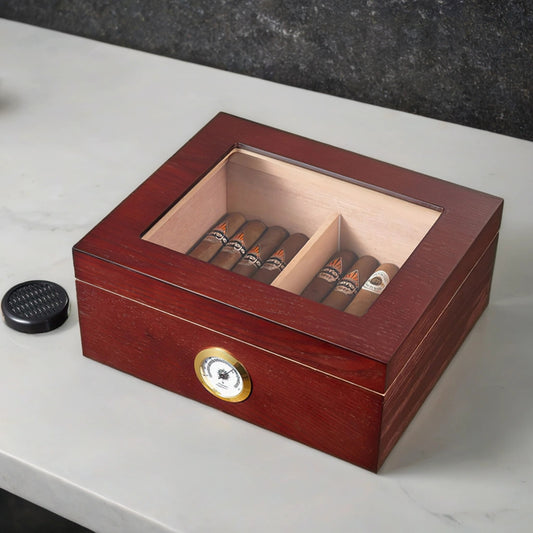 Visol Santa Clara Glass Top Desktop Humidor - Rosewood