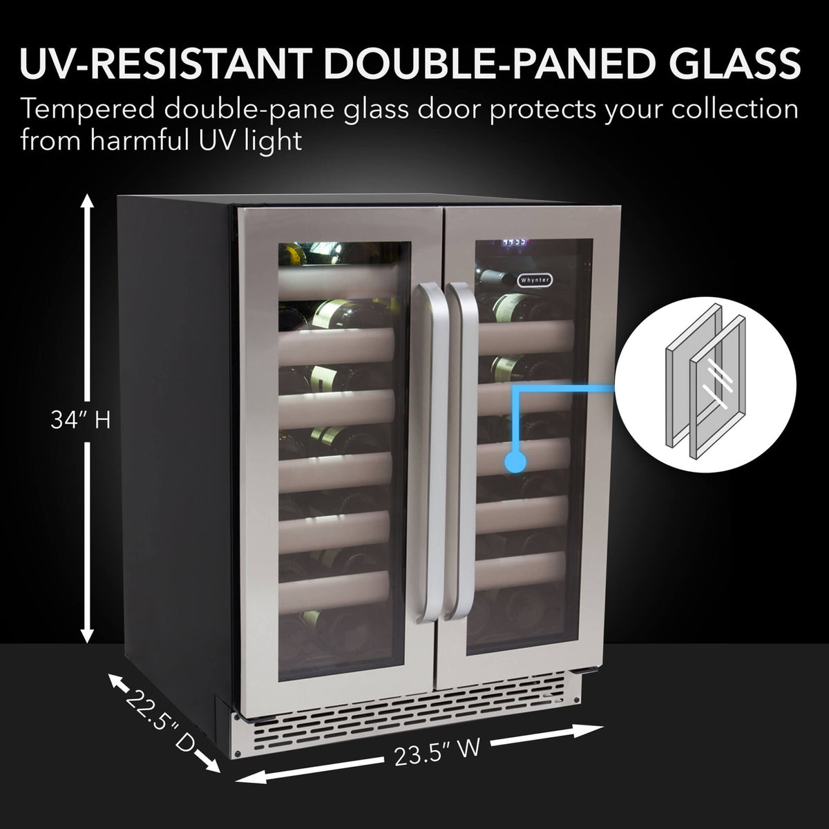 Whynter 40 Bottle Dual Zone Wine Fridge BWR-401DS Elite 24″